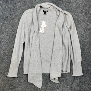 Aqua Cashmere Sweater Womens Medium Light Grey Open Front‎ Cardigan Drape Hem